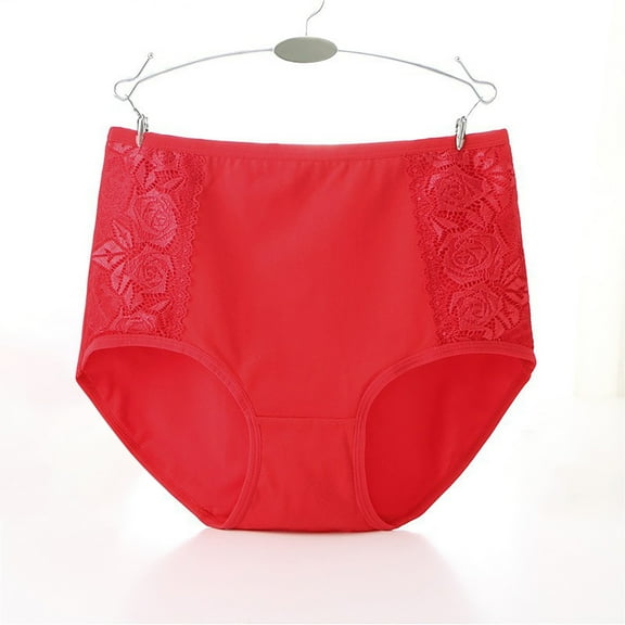 Pitauce Plus Size Underwear for Women Solid Color High Waisted Soft Comfortable Cotton Underpants Lace Embroidery Breathable Stretch Panties