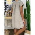 thumbnail image 3 of Vestido de manga corta con cuello en V, informal, suelto, a la moda, suave, elástico, sencillo, fluido, camisero para verano, 3 of 8