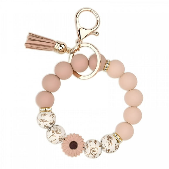 DESIGNICE Silicone Beaded Keychain Wristlet Key Ring Bracelet Cute Car Key Chain Holder for Women Girls