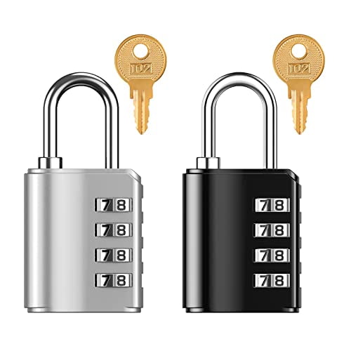 4 Digit Padlock,[New Version] Combination Lock with 2 Keys,Outdoor Waterproof Padlock for School Gym Locker,Sports Locker,Case,Toolbox,Case,Hasp Storage,Black and Silver,2 Pack
