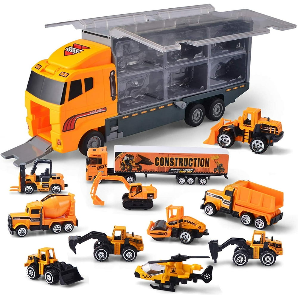 Hot Wheels Carrying Case 11 in 1 Diecast Construction Truck Vehicle