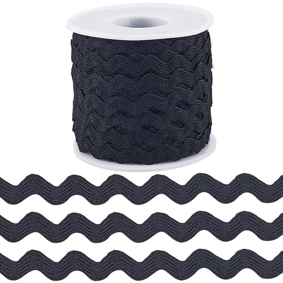 25 Yards Rick Rack Trim 3/8 Inch Black Sewing RIC Rac Ribbon Christmas Zig Zag Wave Bending Lace Trim S Shaped Lace Ribbon Woven