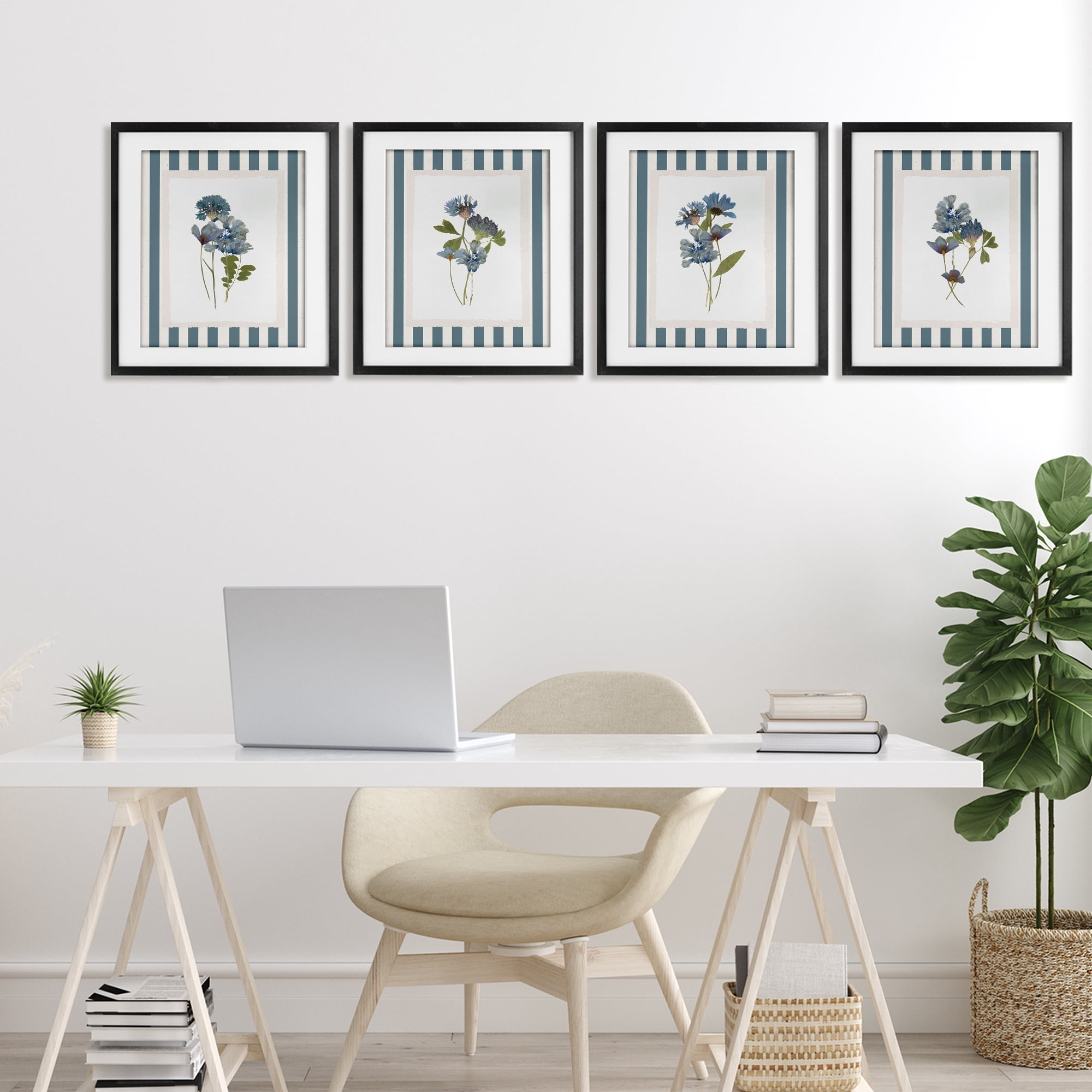 Stupell Industries Summer Memory Florals 4 Piece Black Framed Print Under Glass Set, design by Val Rhodes