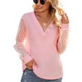 thumbnail image 1 of Camisas casuales con cuello en V para mujer Otoño Invierno con estilo en forma de rombo hueco para mujer Camisas de punto sueltas de manga larga Rosa L, 1 of 8