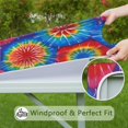 thumbnail image 6 of Colorful Tie Dye Pattern Square Fitted Tablecloth with Elastic Edge,Square Table Cover,Washable Elastic Table Cover for Home Kitchen Party Decor 36"x36", 6 of 6