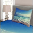 thumbnail image 3 of Ambesonne Tropical Quilted Bedspread Set 2 Pcs, Beach Sunset Waves, Twin Size, Cream Turquoise, 3 of 4