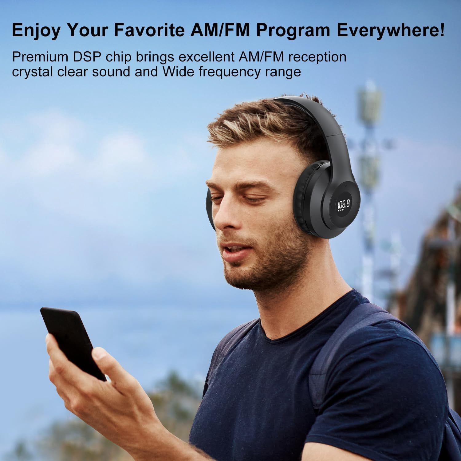 Rechargeable AM FM Radio Headphones, Portable Wireless Earmuff with DSP Chip for Enhanced Reception, Ideal for Walking, Gardening, Cycling, Meetings, and Church