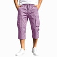 thumbnail image 5 of Havenx Men's Cargo Capri Pants Below the Knee Elastic Waist Shorts with Multi Pockets Trousers Lightweight Athletic Comfy Relaxed Fit Clothing,Purple S, 5 of 5