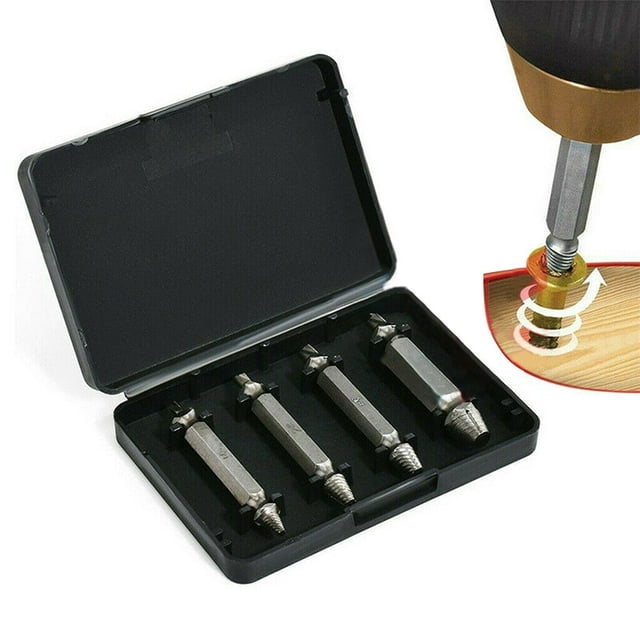Jinsinto 4pcs Screw Extractor Tool In A Box Golden Damaged Screw Extractor Drill Stripped Screw Extractor Remover Set Woodworking Tools