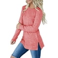 thumbnail image 1 of Bellella T-shirt Femme Couleur Unie Pull à Manches Longues Sweat-Shirt Décontracté Col Rond Hauts Vacances Rouge Pastèque 4TG, 1 of 5