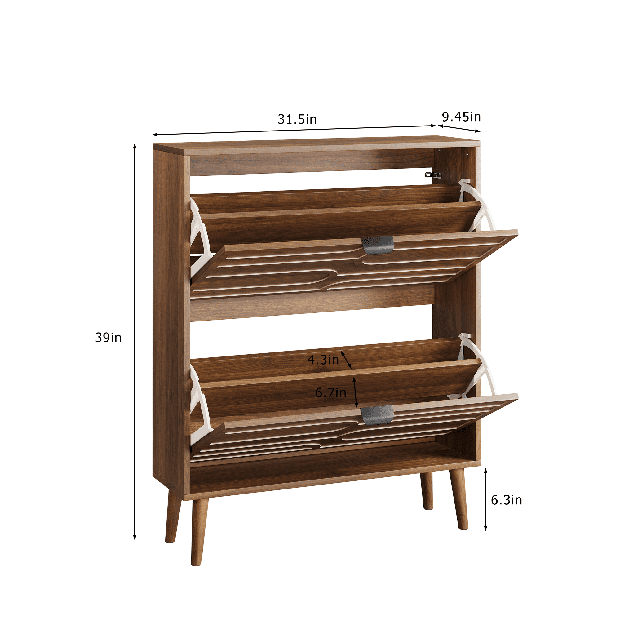 Leumius Medieval Modern Shoe Cabinet with 2 Flip Drawers,Walnut Shoe Storage Cabinet with Adjustable Shelves for Entryway