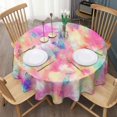 thumbnail image 3 of Colorful Tie Dye Pattern Round Tablecloth 60"x60",Wrinkle Wipeable Table Cloth for Kitchen Dining Room Picnic Patio Party, 3 of 6