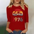 thumbnail image 1 of Uootdi Hauts pour Femmes Manches 3/4 Col Rond Imprimé Palmier Coucher de Soleil 1976 Coupe Décontractée Rétro Plage Vacances T-Shirts Cadeau, 1 of 4