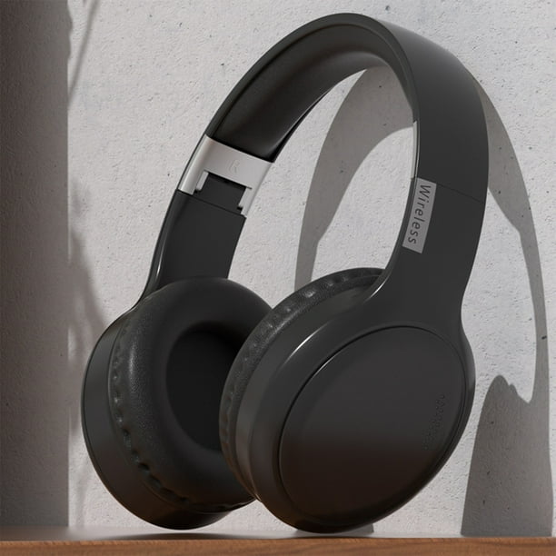 Auriculares inalámbricos Bluetooth con cancelación de ruido negro, auriculares estéreo con ranura para tarjeta