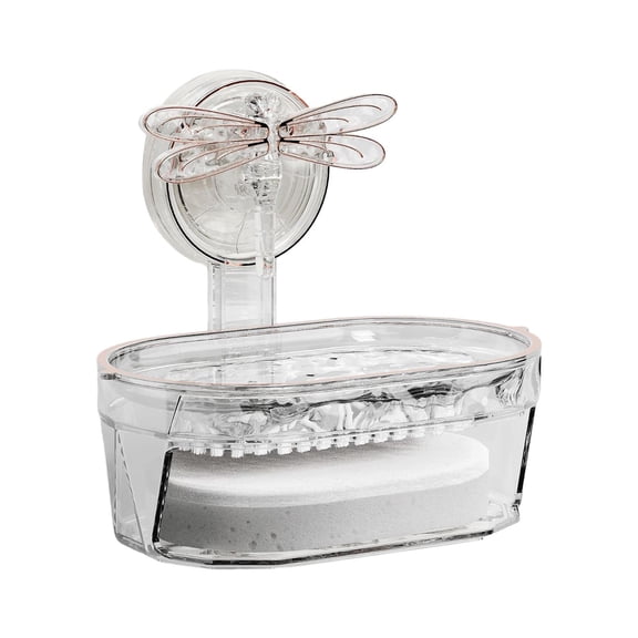 TISHITA Dragonfly Suction Cup Soap Box Sponge Holder Soap Container Soap Dish Soap Tray for Bath Bathtub Toilet Countertop Decorative white