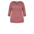 thumbnail image 3 of Avenue Women's Plus Size Wessex Essential Longline Tee V-Neck With Crochet Trim 3/4 Sleeves, 3 of 4