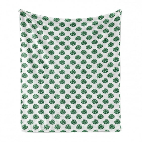 Aloha Soft Flannel Fleece Throw Blanket, Exotic Evergreen Forest Pattern Monstera Leaves Jungle Foliage Brazil Nature, Cozy Plush for Indoor and Outdoor Use, 50" x 70", Green and White, by Ambesonne