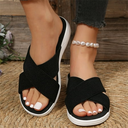 

KBODIU Womens Sandals Mothers Day Gifts Flats Shoes Beach Comfortable Walking Non-Slip Causal Slippers Flat Sandals for Women Dressy Summer Black 42