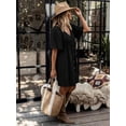 thumbnail image 5 of Black V-Neck Lace Insert Boho Short Dress With Flutter Sleeves And Button, 5 of 30