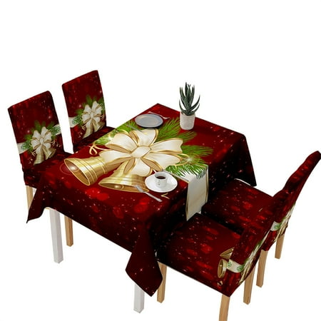 

SUNSIOM Christmas Bell Print Table Cloth Rectangular Waterproof Tablecloth Elastic One-piece Chair Cover