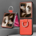 thumbnail image 2 of ELEHOLD for Motorola Motorola Razr+ 2025/2024 Leather Case Cover, with Metal Finger Ring Holder Slim Lightweight Shockproof Non-Slip Case for Motorola Motorola Razr+ 2025/2024,Orange, 2 of 9