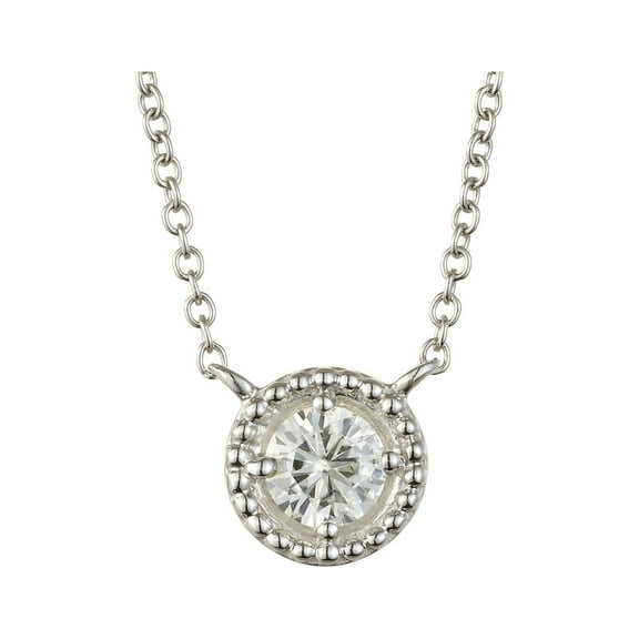 0.33 CTW DEW Round Moissanite Millgrain Pendant in Sterling Silver