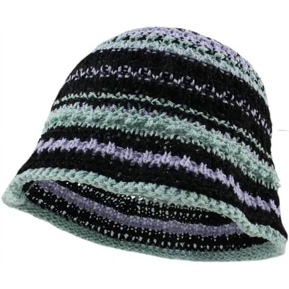 Zhengup Y2k Beanie for Women Crochet Bucket Hats Men Stripes Beanies Cloche Hat Handmade Warm Knitted Fishing Hats