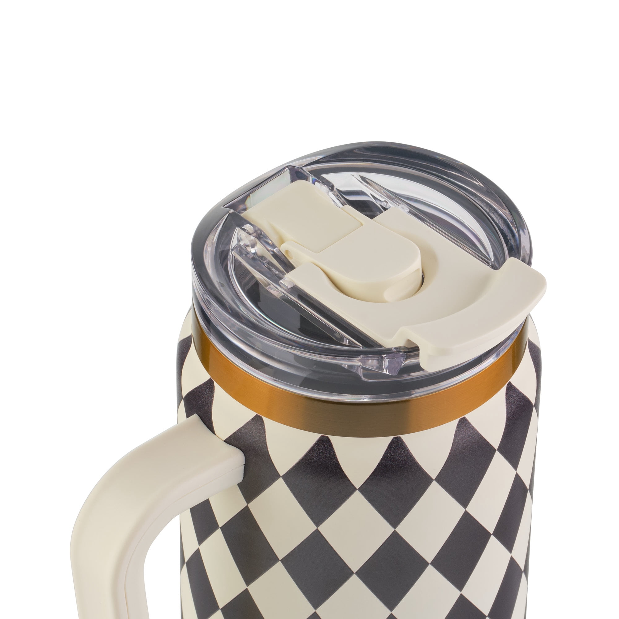 Thyme & Table Luna 32 oz Stainless Steel Tumbler with Handle and Dual Straw Lid, Black Diamond