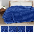 thumbnail image 6 of Exclusivo Mezcla Queen Size Flannel Fleece Blanket, Super Soft 3D Striped Jacquard Blanket for Bed, Lightweight Fuzzy Cozy Blankets, Cobalt Blue, 90"x90", 6 of 7