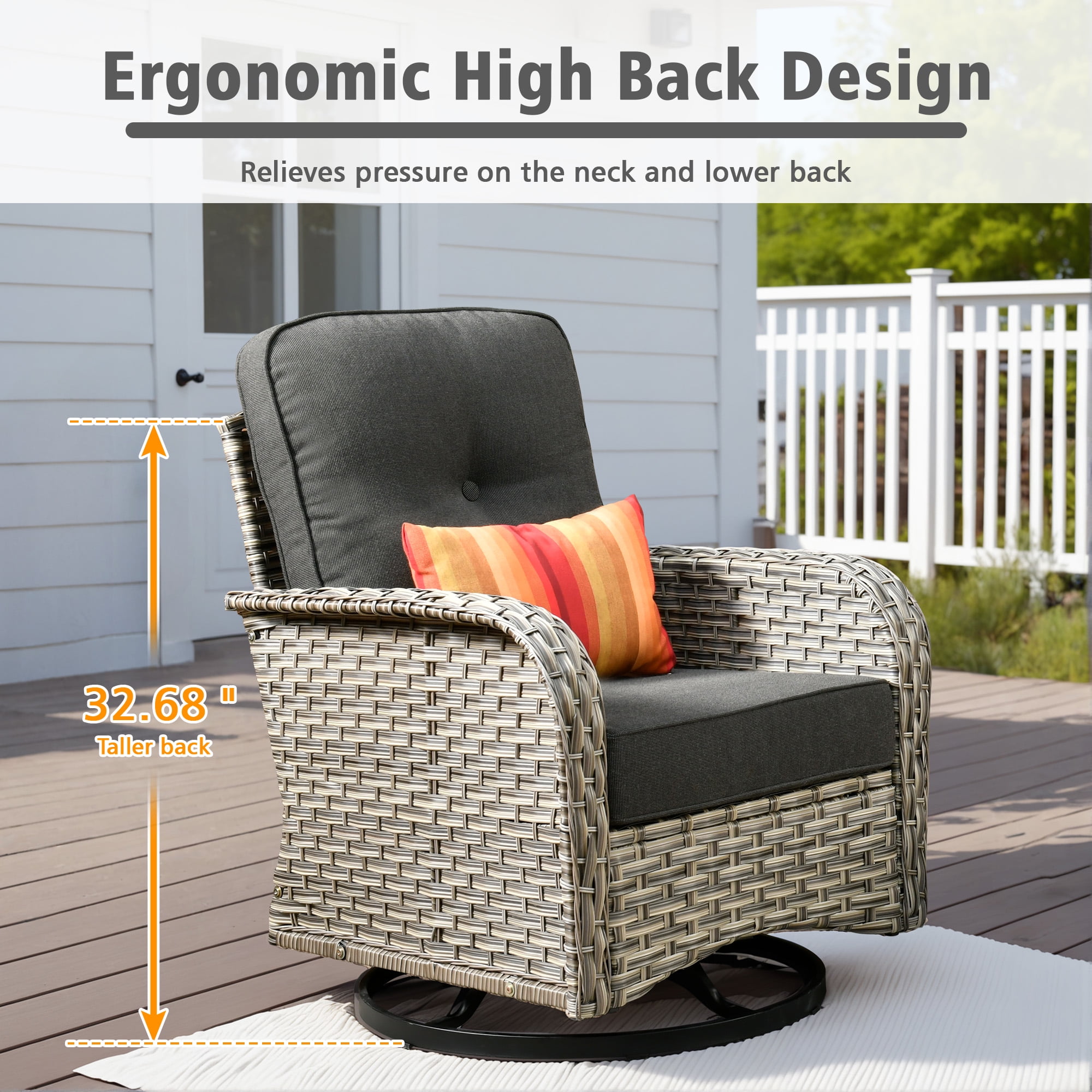 Ovios 3 Pieces Patio Furniture Set 2 Swivel Rocking Chairs Wicker Glider Chairs with Side Table for Backyard or Balcony