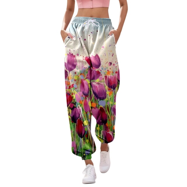Gibobby Pantalones mujer invierno Pantalones de chándal con estampado inferior para mujer Bolsillos Cintura alta Deportivo Gimnasio Ajuste(Rosa caliente,XG)