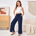 thumbnail image 6 of CUZIBR Girls Wide Leg Pants Elastic Drawstring Front Patch Pockets Split Hem Solid Color Loose Straight Leg Trousers Lightweight Outdoor Play Beach Vacation Bottoms For Kids,Navy,4-5 Years, 6 of 7