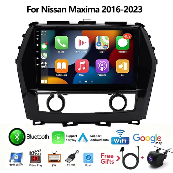 iSpchen Android 14 Car Stereo Radio for Nissan Maxima 2016-2023 with Wireless Carplay/Android Auto, 10inch Touch Screen Car Player GPS Navigation WiFi Bluetooth Steering Wheel Control 4 64G