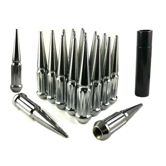 24 Pc Solid Spline Spike Lug Nuts Kit 14x1.5 Chrome