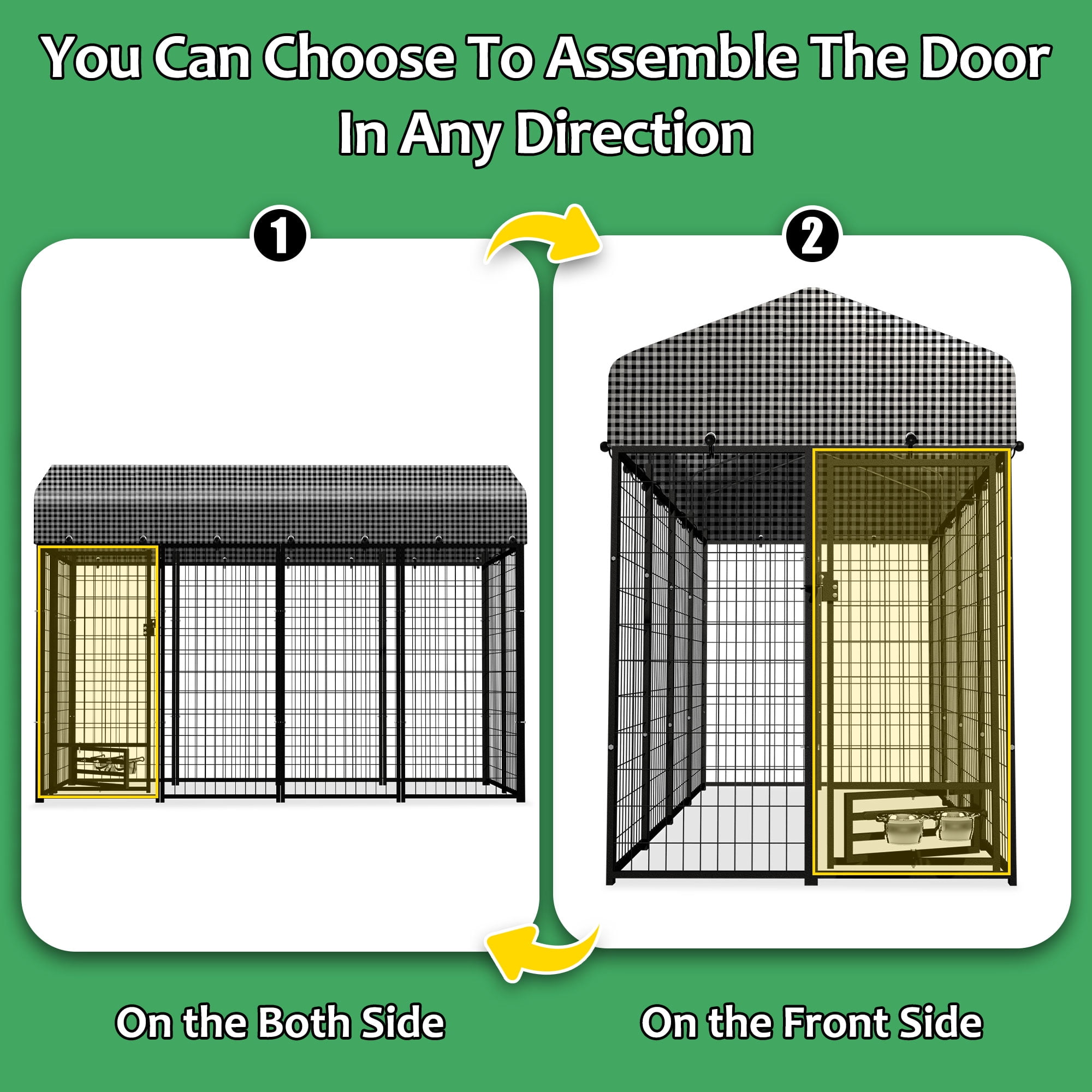 HITTITE Large Outdoor Dog Kennel, Heavy Duty Outdoor Dog Run Cage with Rotate Feeding Door, Anti-Rust Dog Kennel Outside with Waterproof & UV-Resistant Cover for Backyard, 8'L x4' W x 6'H（with Roof）