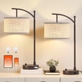 thumbnail image 1 of Lámpara de mesa para sala de estar, dormitorio, juego de 2 lámparas de mesa de 23.5 pulgadas con puertos USB C+A, lámparas de noche para mesita de noche con pantallas de lámpara de lino, 1 of 9