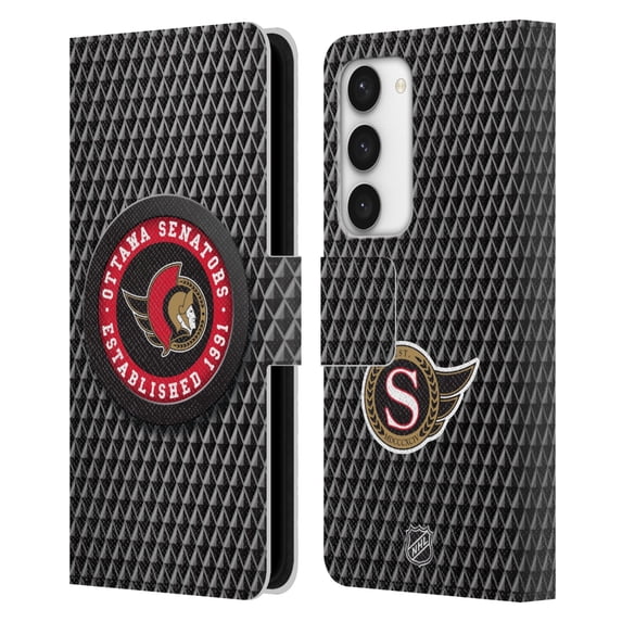 Head Case Designs Officially Licensed NHL Ottawa Senators Puck Texture Leather Book Wallet Case Cover Compatible with Samsung Galaxy S23 5G