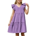 thumbnail image 4 of FAIWAD Girls Summer Dresses Cute Double Layer Ruffle Sleeve A-Line Dress Kids Girls Tiered Flowy Mini Sundress 4-14 Years, 4 of 9