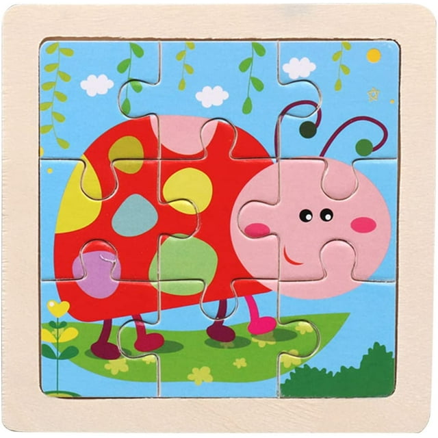 Cartoon Insect/Ocean/Traffic Series Wooden 3D Puzzle Tangram Shapes Learning Puzzle, Intelligence Montessori Puzzle Toys, Block Vibrant Wood Educational Game Toy, Birthday Gift (#03 Ladybug, 1PC)