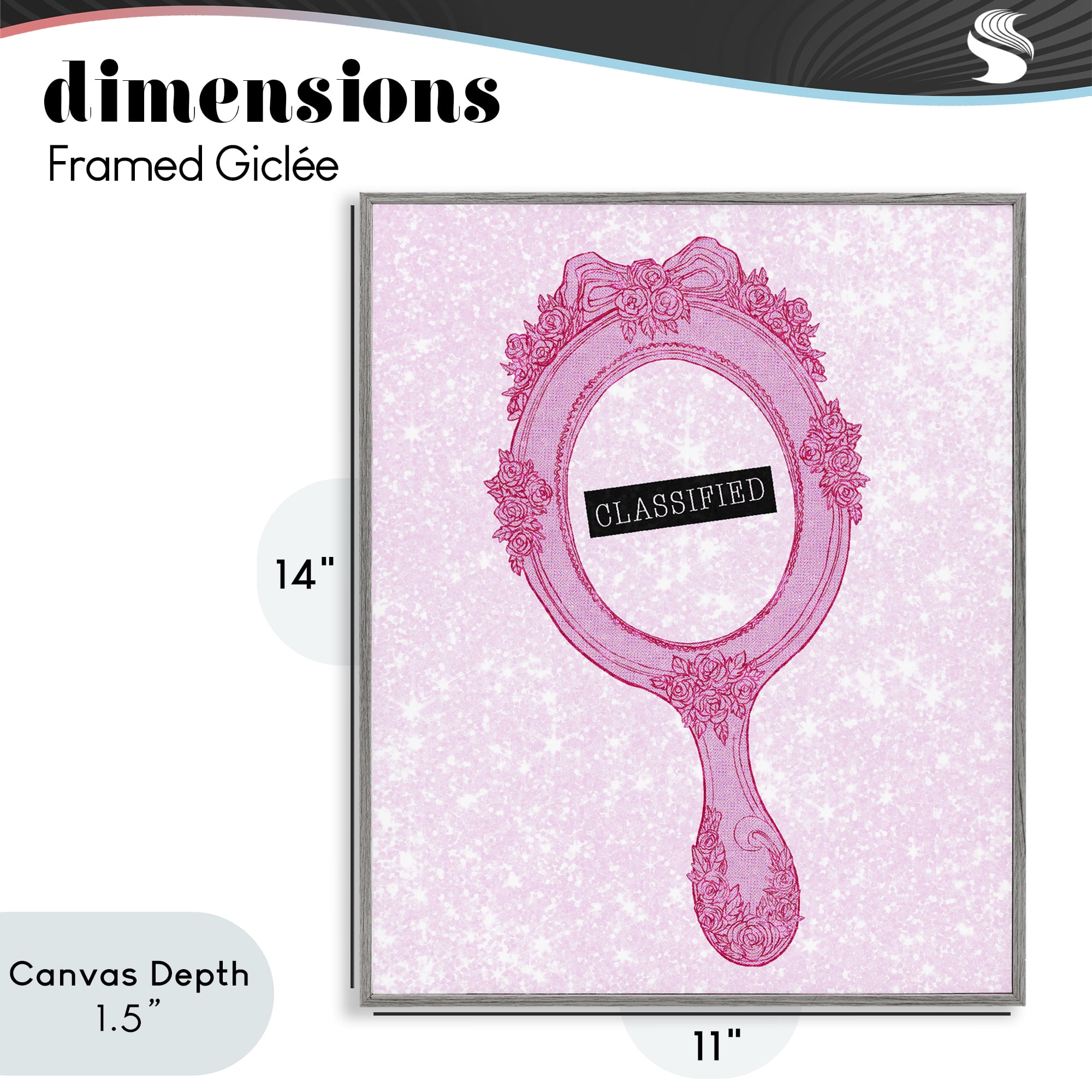 Stupell Industries Classified Ornate Pink Mirror Gray Framed Giclee Art, design by Ziwei Li