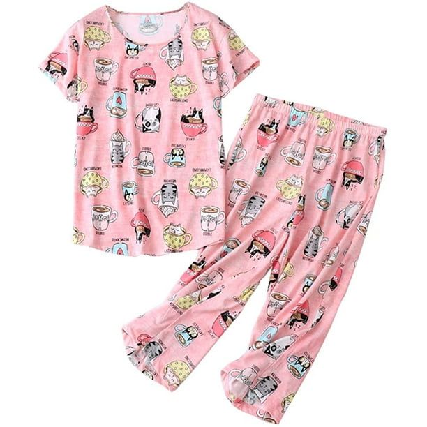 Hauts de Nuit pour Femmes avec Pantalons Capri Pyjama Sets