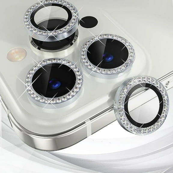 Compatible for iPhone 15 Pro/iPhone 15 Pro Max Camera Lens Protector, Tempered Glass Camera Cover Screen Protector Metal Ring Decoration Accessories IPhone 11 12 13 14 15 Pro Max (Silver - B)