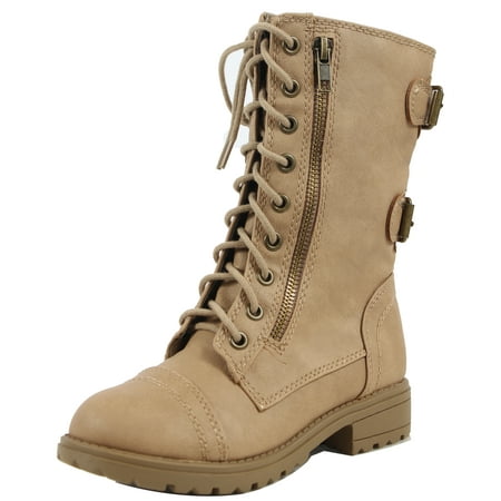 Leather Lace Up Combat Boots - Soda Girls Faux Leather Lace Up Zipper Back Buckle Combat Boot