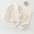 thumbnail image 2 of Ulanda Baby Wrap Top High Waist Pants Set Snap Crotch Long Sleeve Cute Print (Beige, 6-9 Months), 2 of 7