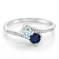 thumbnail image 2 of Gem Stone King 10K White Gold Forever United Two Stone Sky Blue Aquamarine and Blue Sapphire and Diamond Engagement Ring for Women (0.77 Cttw, Round) (Size 8), 2 of 4