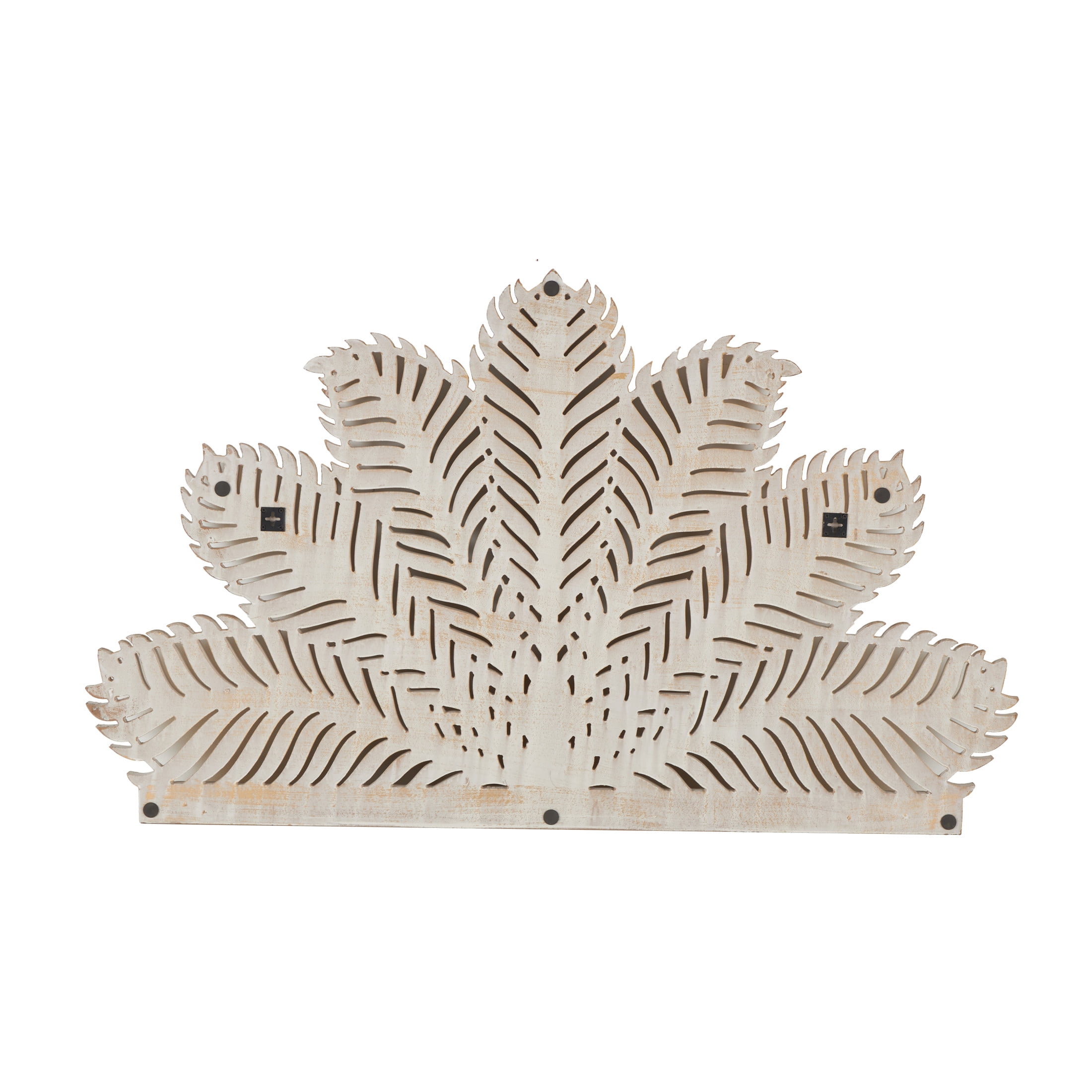 DecMode Gold Wooden Leaf Panel Palm Tree Wall Decor with White Accents