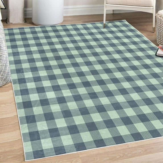 Plaid Decorative Rug, Lumberjack Fashion Buffalo Checks Pattern Retro Style Grid Composition, Quality Carpet for Bedroom Dorm and Living Room, 6 Sizes, Slate Blue and Mint Green, by Ambesonne