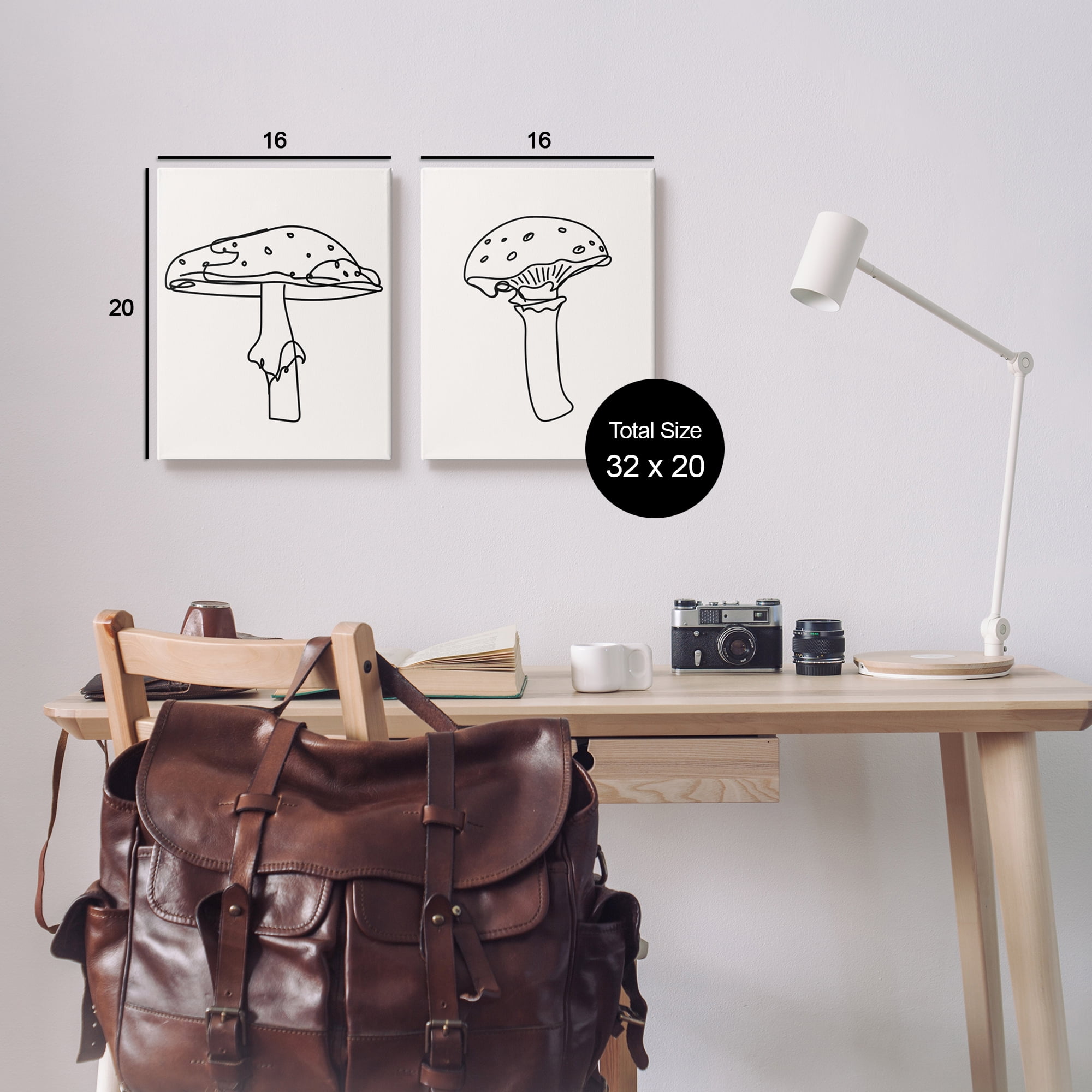 Stupell Industries Mushroom Line Doodles Botanical & Floral Painting Gallery Wrapped Canvas Art Print Wall Art, 16 x 20, Set of 2
