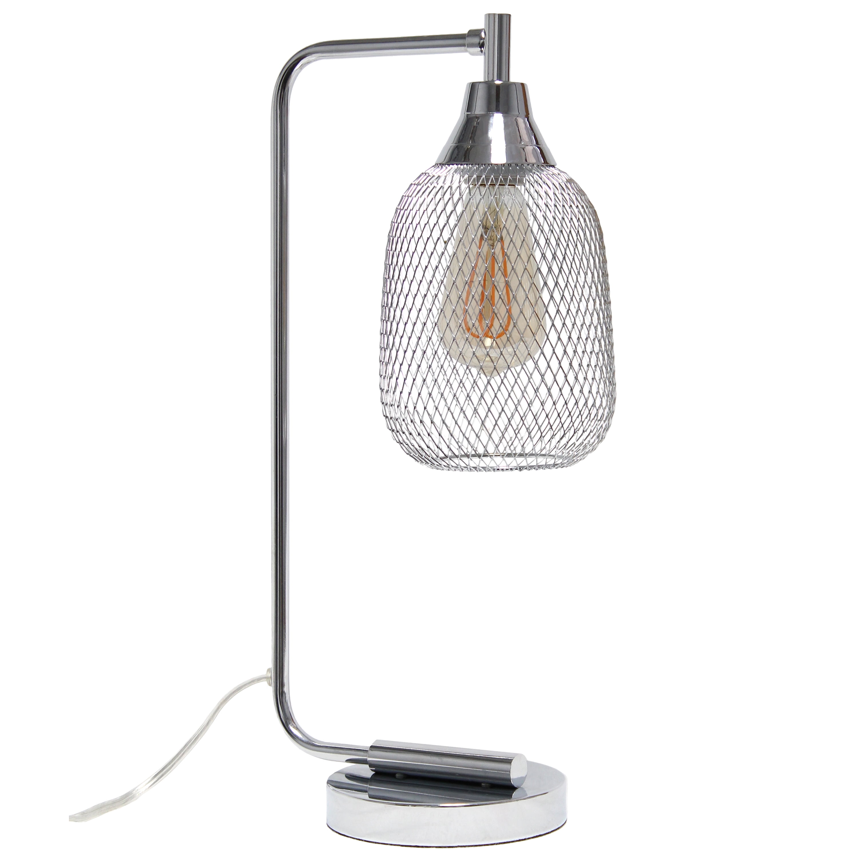 Elegant Designs 19" Industrial Mesh Wire Desk Lamp with LED Bulb, Chrome