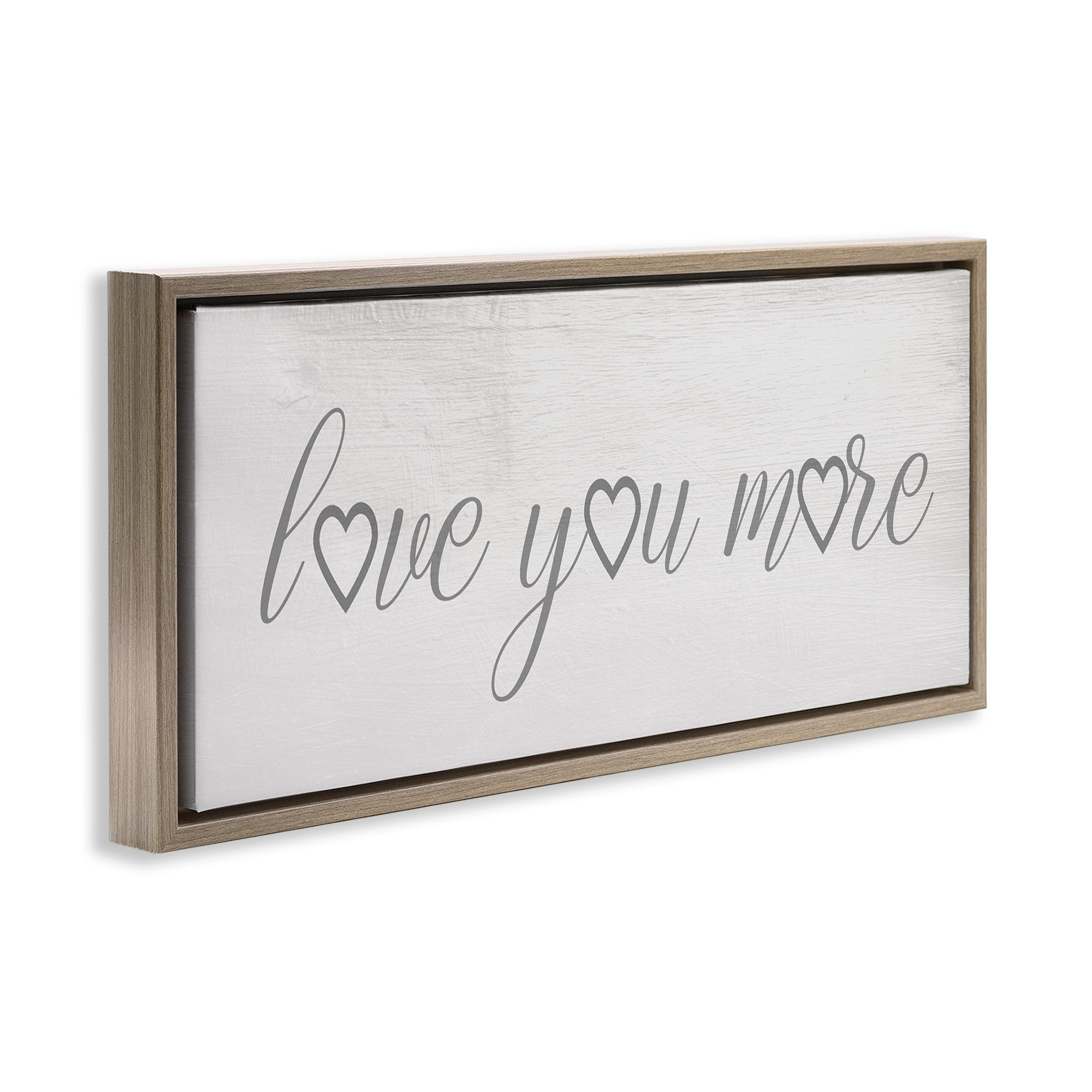 Stupell Industries Love You More Heart Icon Typography Painting Brown Floater Framed Canvas Art Print Wall Art, 25 x 11